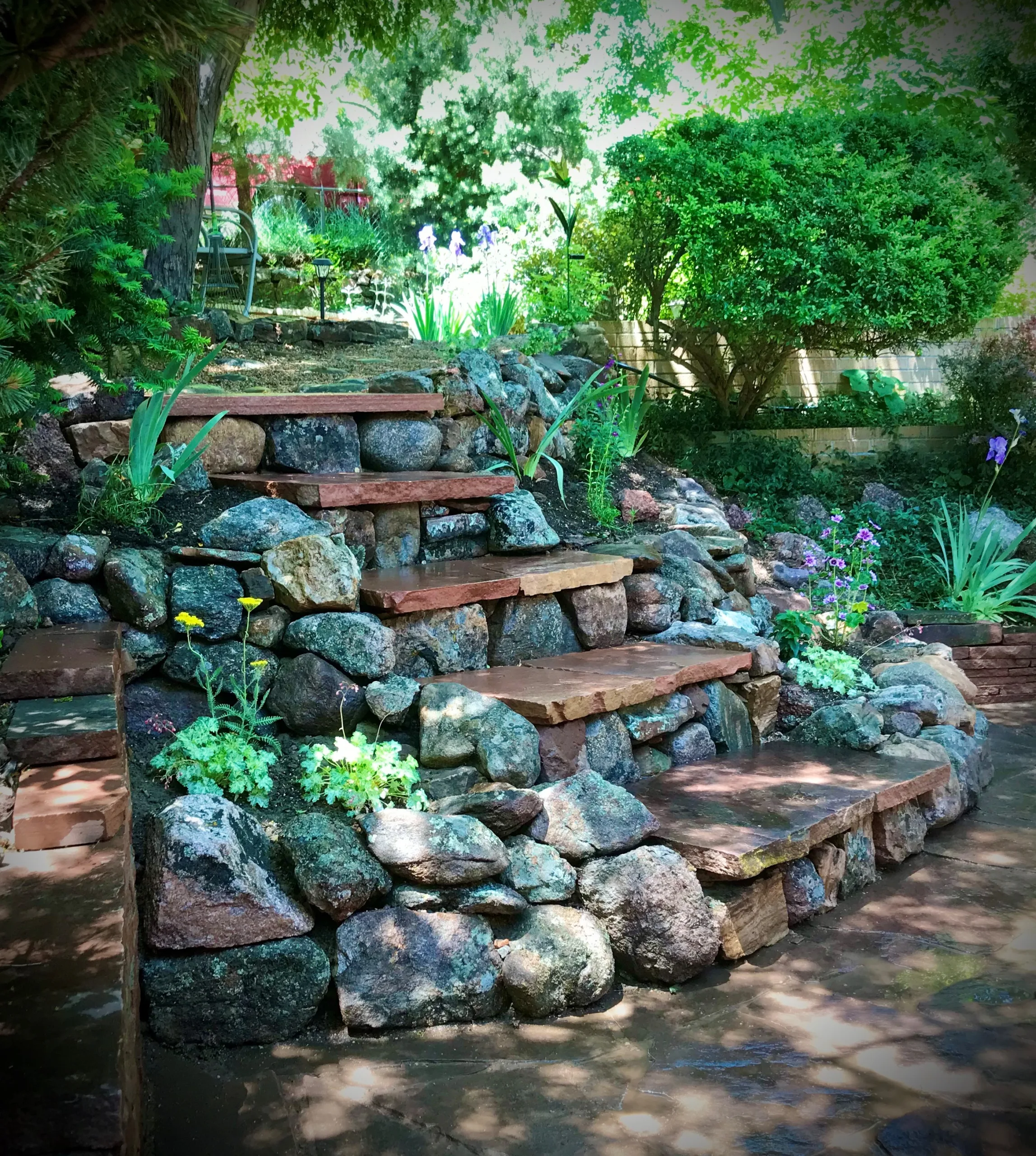 Thad Murwin, Moss Rock Boulders and Red Flagstone Steps